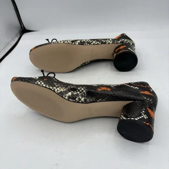 Zara Basic Shoes Womens Size 10 Black Orange Snake Print Block Heel Pumps - Picture 9 of 9